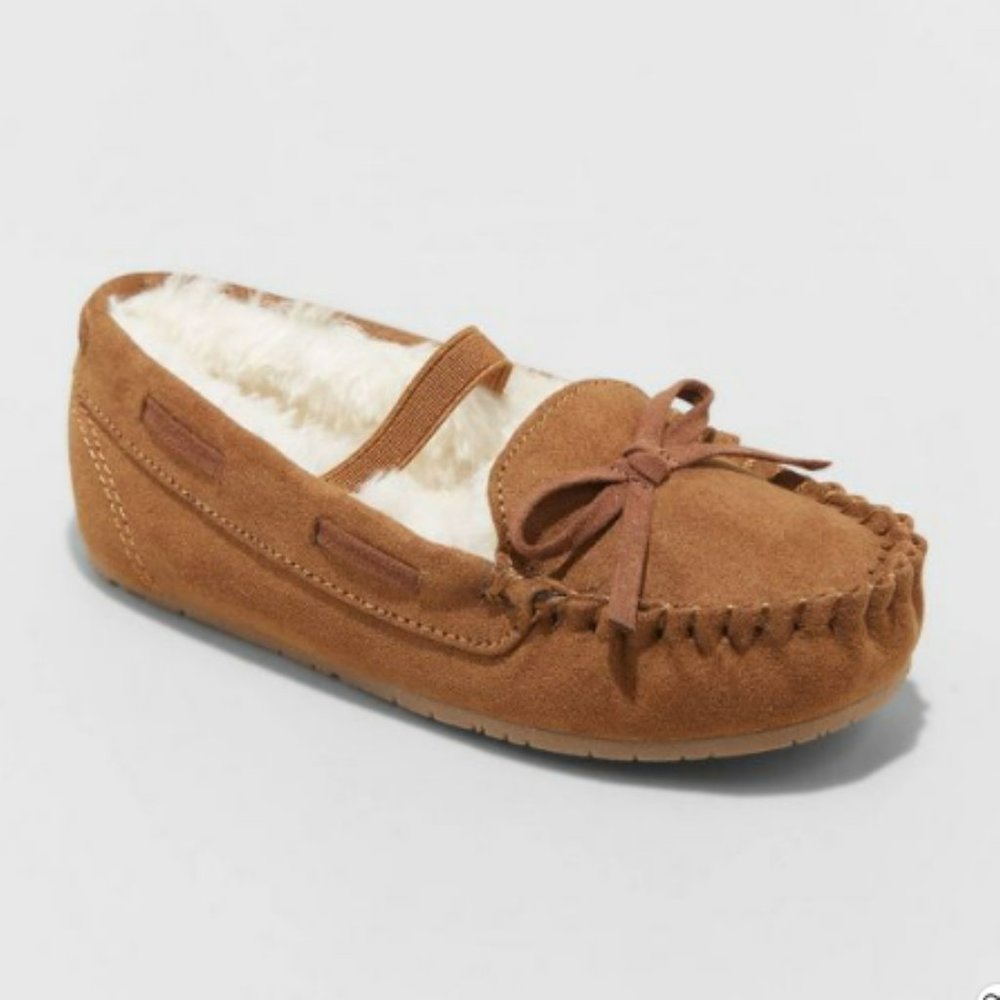 Cat & Jack Toddler Girls' Celina Moccasin Faux-fur Slippers, Chestnut sz 12